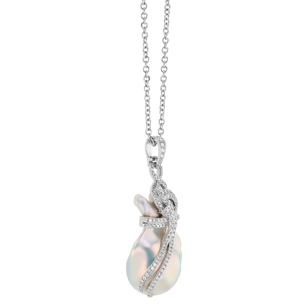 TARA Pearls Baroque Freshwater Cultured Pearl & Diamond Wrap Pendant in White Gold, 20