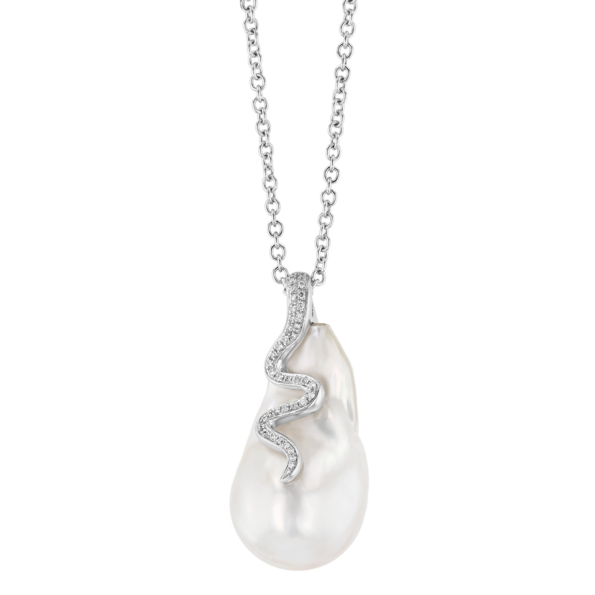 TARA Pearls Baroque Freshwater Cultured Pearl & Diamond Swirl Pendant in White Gold, 20