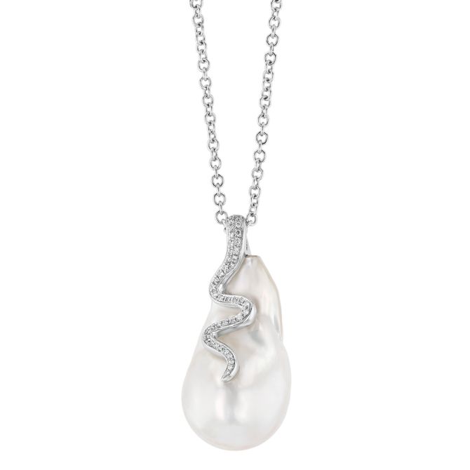TARA Pearls Baroque Freshwater Cultured Pearl & Diamond Swirl Pendant in White Gold, 20"