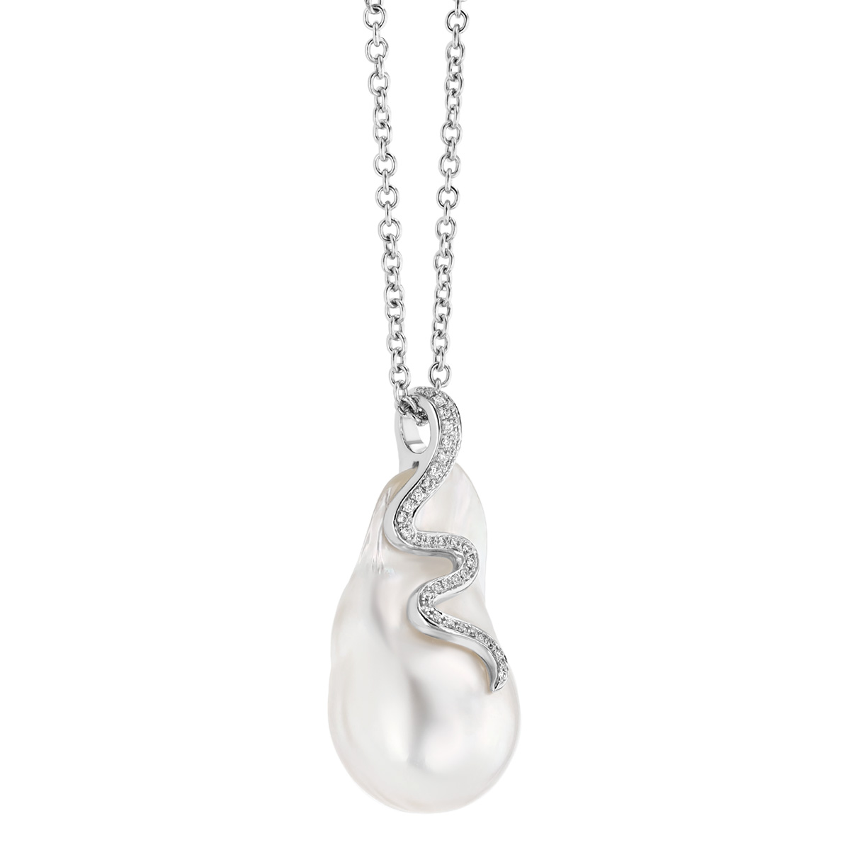 TARA Pearls Baroque Freshwater Cultured Pearl & Diamond Swirl Pendant in White Gold, 20