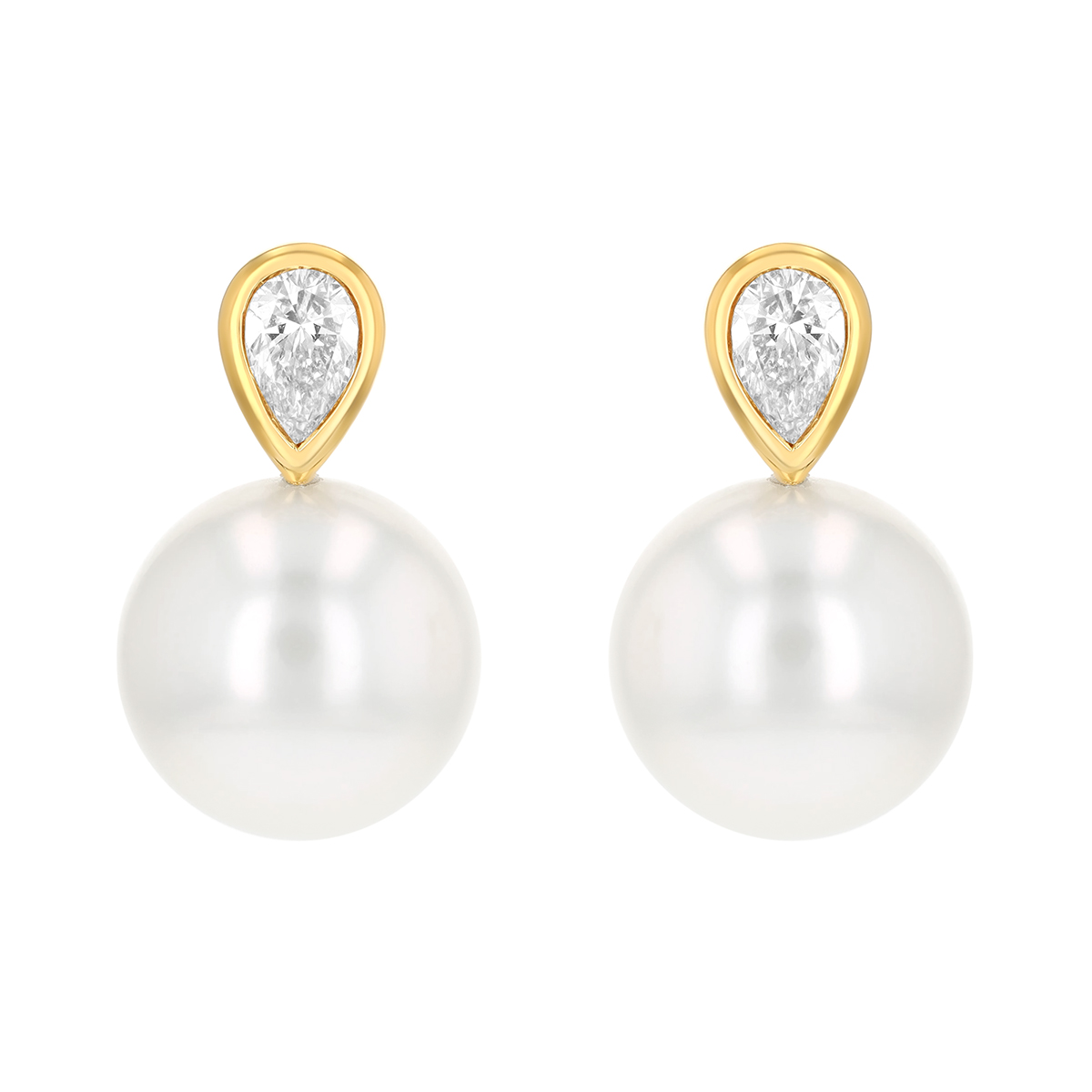 TARA Pearls White South Sea Cultured Pearl & Pear Shape Diamond Drop Earrings in Yellow Gold