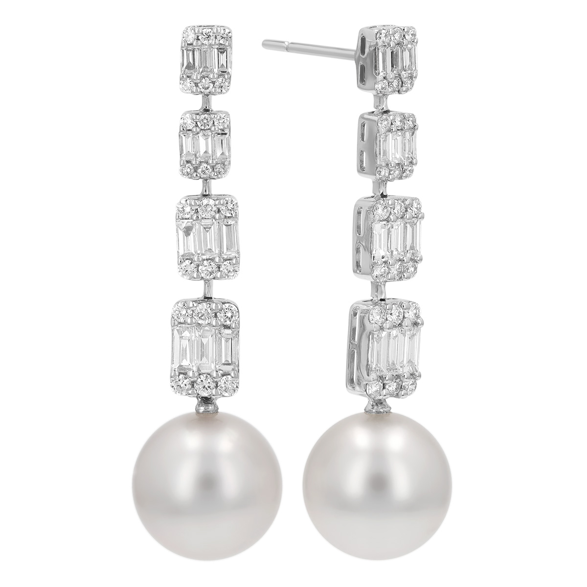 TARA Pearls South Sea Cultured Pearl & Multi-Shape Diamond Cluster Dangle Earrings in White Gold