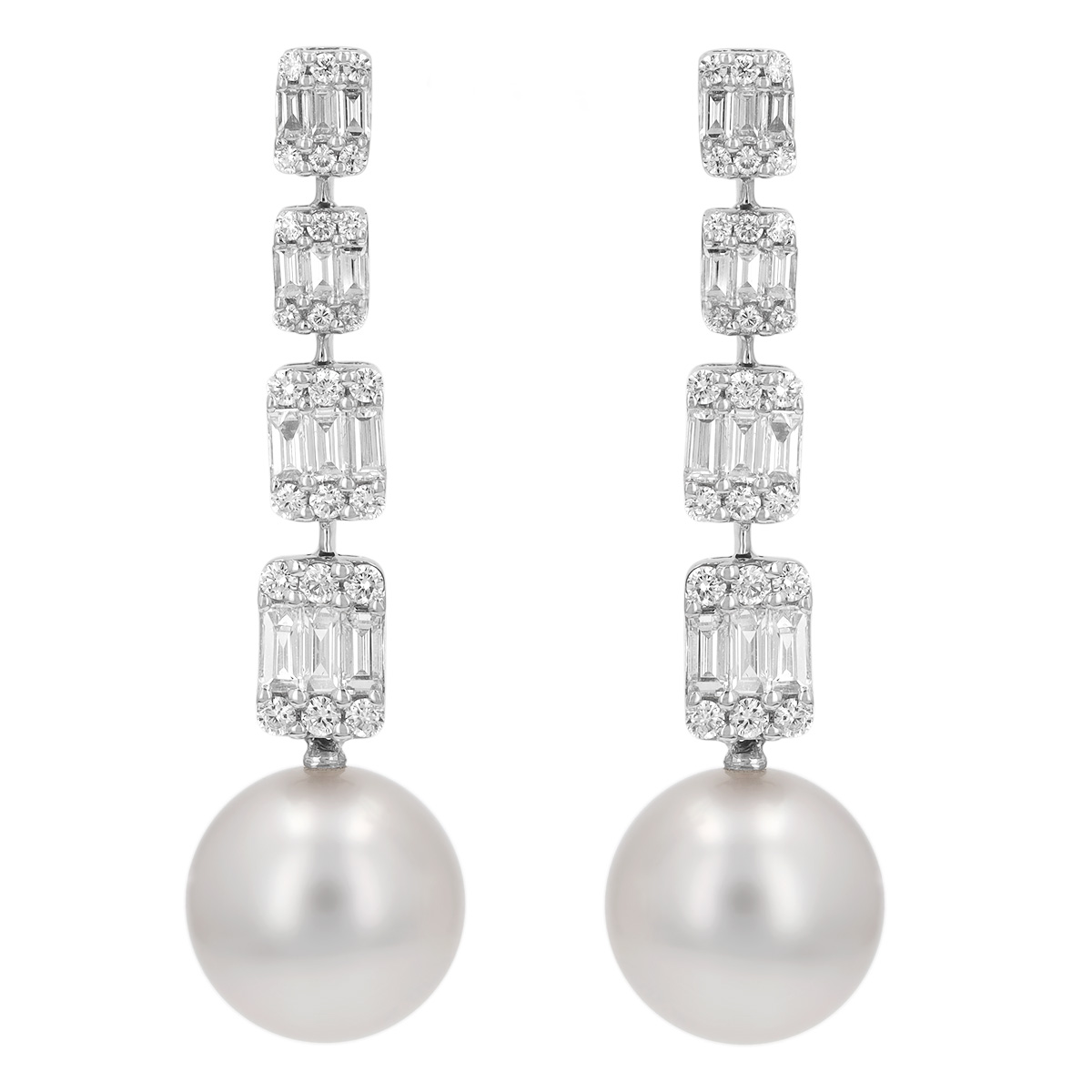 TARA Pearls South Sea Cultured Pearl & Multi-Shape Diamond Cluster Dangle Earrings in White Gold