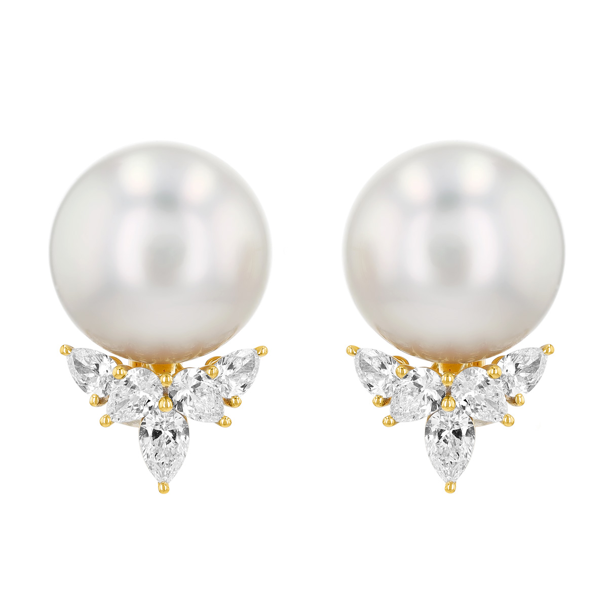 TARA Pearls South Sea Cultured Pearl & Pear Shape Diamond Cluster Stud Earrings in Yellow Gold