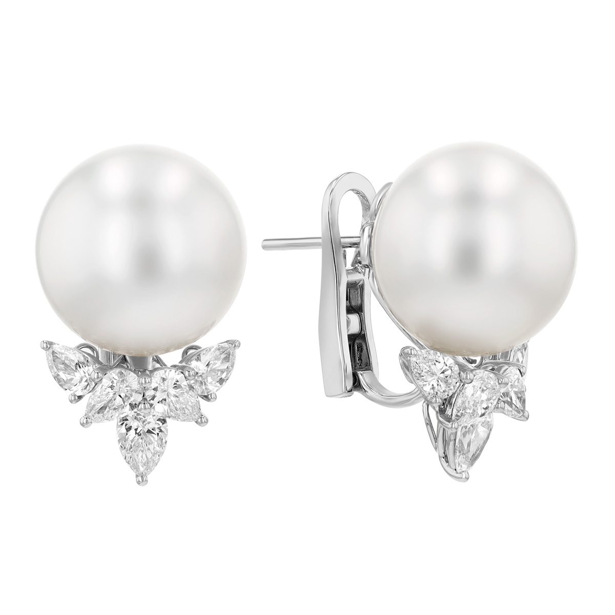 TARA Pearls South Sea Cultured Pearl & Pear Shape Diamond Cluster Stud Earrings in White Gold