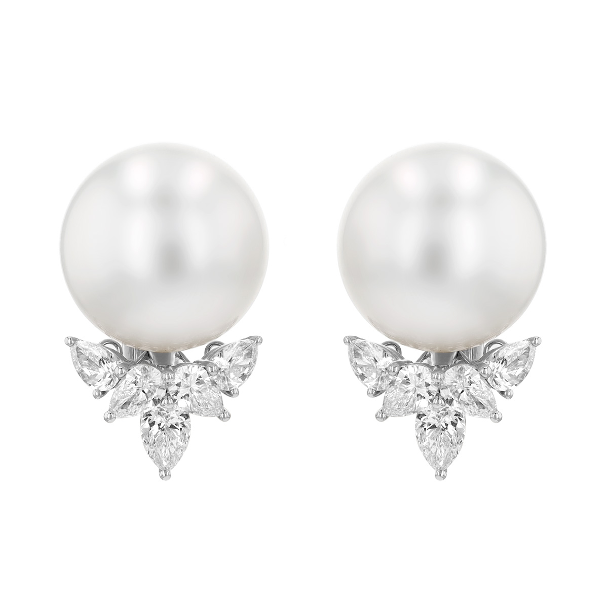 TARA Pearls South Sea Cultured Pearl & Pear Shape Diamond Cluster Stud Earrings in White Gold