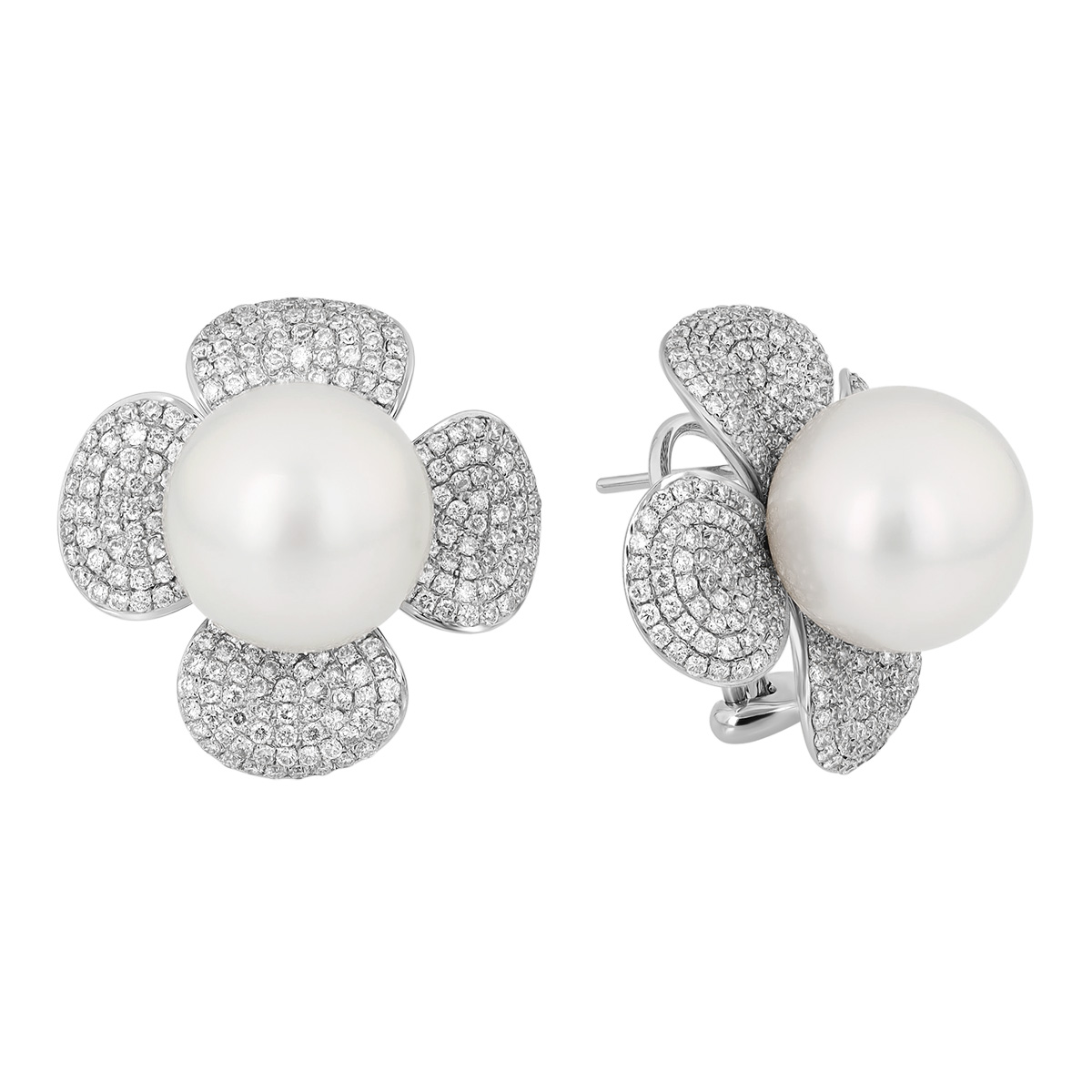 TARA Pearls South Sea Cultured Pearl & Diamond Pavé Flower Stud Earrings in White Gold