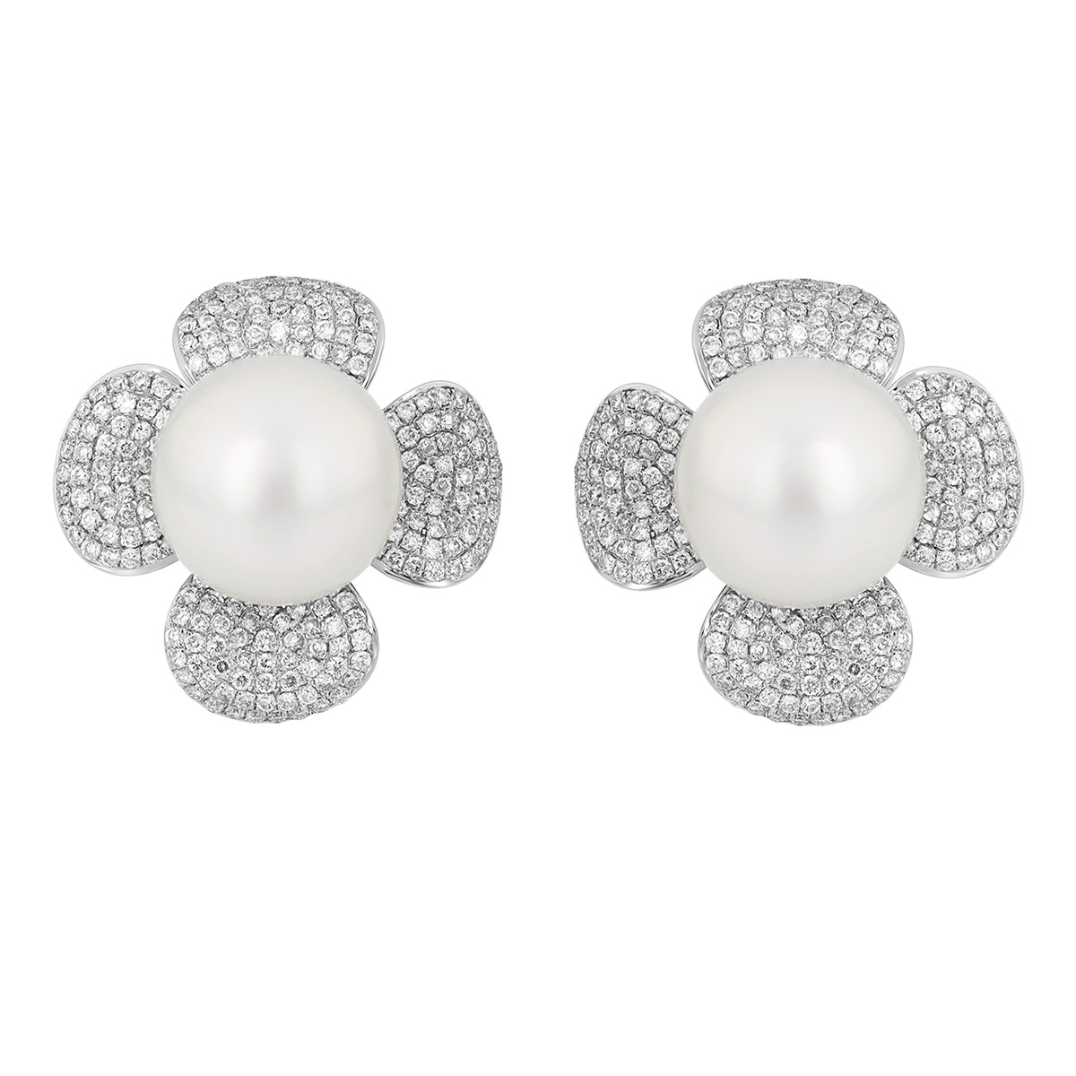 TARA Pearls South Sea Cultured Pearl & Diamond Pavé Flower Stud Earrings in White Gold