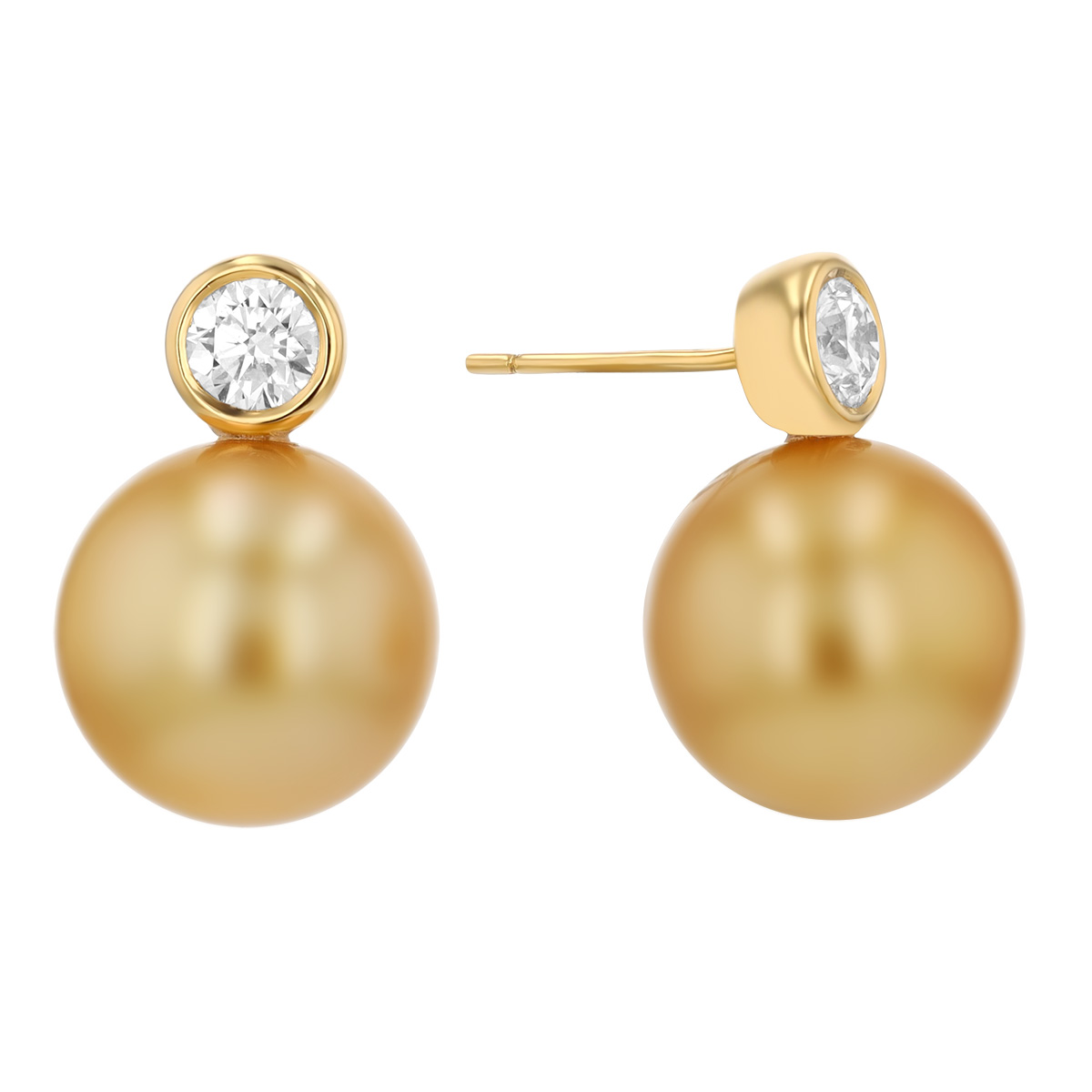 TARA Pearls Golden South Sea Cultured Pearl & Diamond Drop Stud Earrings in Yellow Gold, 13-14 mm