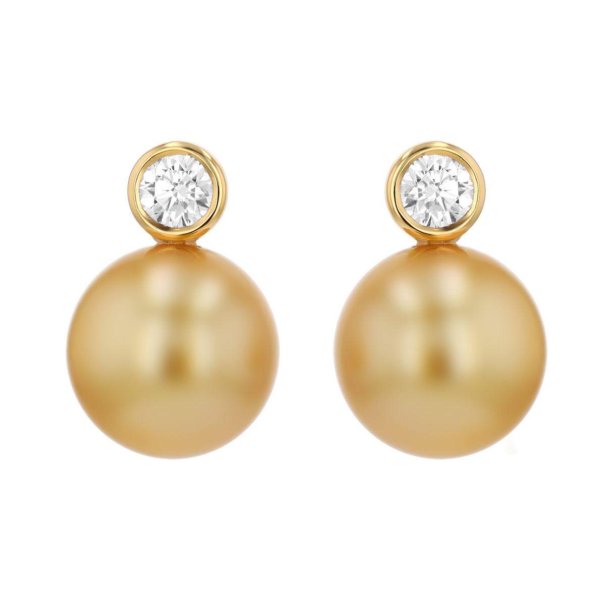 TARA Pearls Golden South Sea Cultured Pearl & Diamond Drop Stud Earrings in Yellow Gold, 13-14 mm