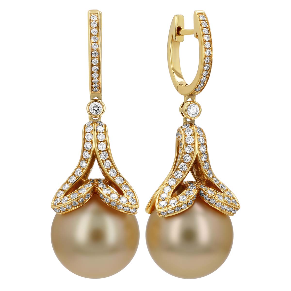 TARA Pearls Golden South Sea Cultured Pearl & Diamond Hoop Dangle Earrings in Yellow Gold