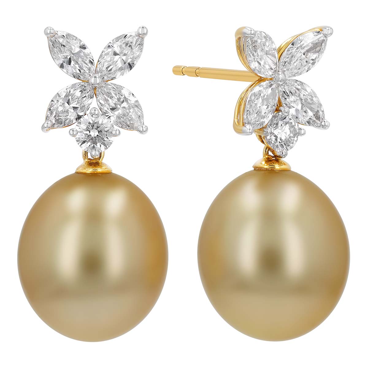 TARA Pearls Golden South Sea Cultured Pearl & Diamond Cluster Drop Earrings in Two Tone