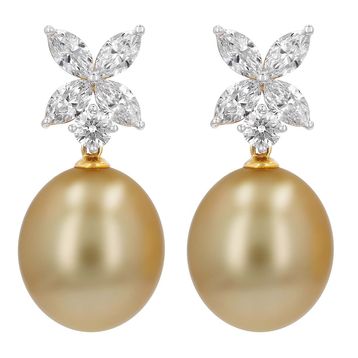 TARA Pearls Golden South Sea Cultured Pearl & Diamond Cluster Drop Earrings in Two Tone