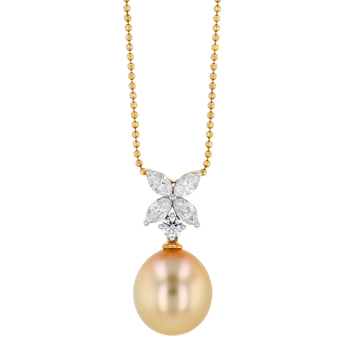TARA Pearls Golden South Sea Cultured Pearl & Diamond Floral Bail Pendant in Two Tone, 18