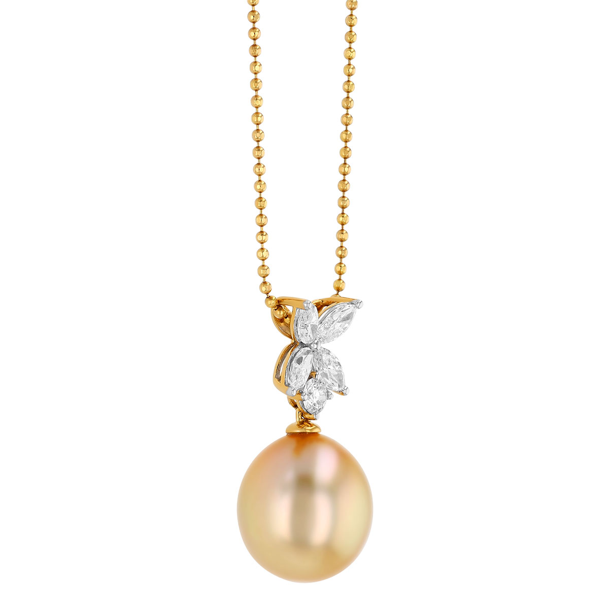 TARA Pearls Golden South Sea Cultured Pearl & Diamond Floral Bail Pendant in Two Tone, 18