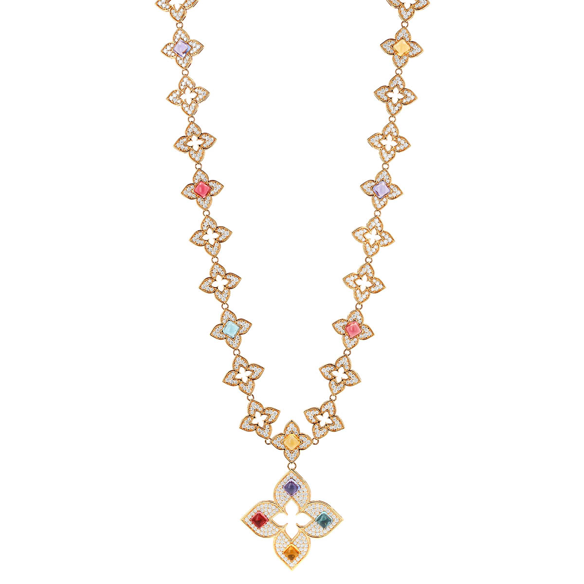 Roberto Coin Venetian Princess Carnival Multi-Gemstone & Diamond Flower Necklace in Rose Gold, 18