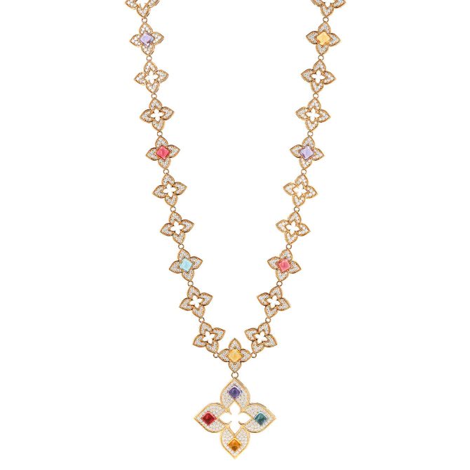 Roberto Coin Venetian Princess Carnival Multi-Gemstone & Diamond Flower Necklace in Rose Gold, 18"