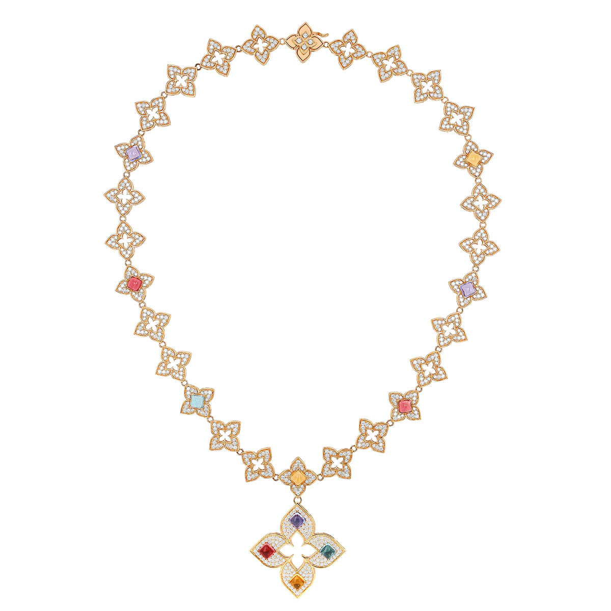 Roberto Coin Venetian Princess Carnival Multi-Gemstone & Diamond Flower Necklace in Rose Gold, 18