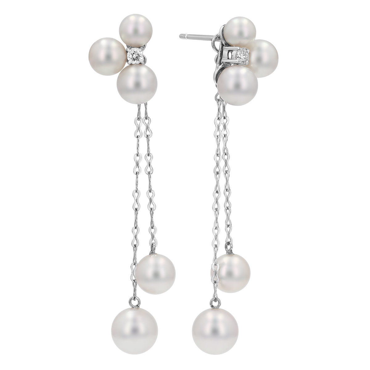 TARA Pearls White Cultured Pearl Cluster & Diamond Convertible Dangle Earrings in White Gold