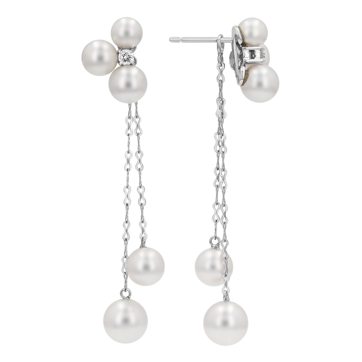 TARA Pearls White Cultured Pearl Cluster & Diamond Convertible Dangle Earrings in White Gold
