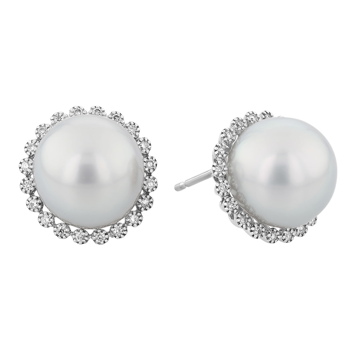 TARA Pearls White South Sea Cultured Pearl & Diamond Beaded Halo Stud Earrings in White Gold