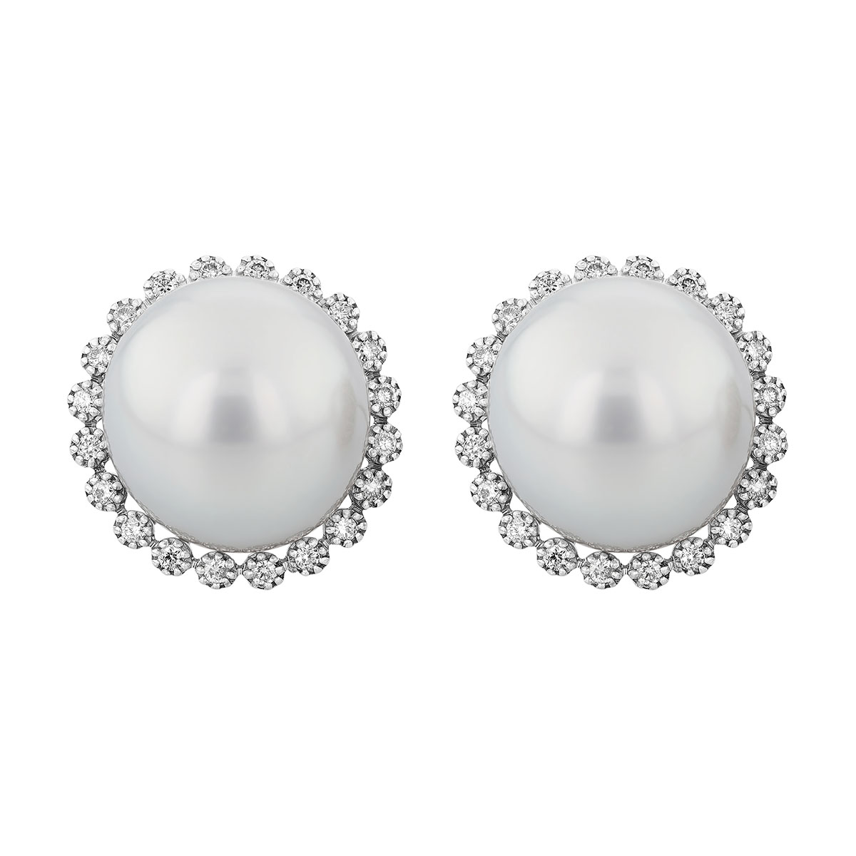 TARA Pearls White South Sea Cultured Pearl & Diamond Beaded Halo Stud Earrings in White Gold