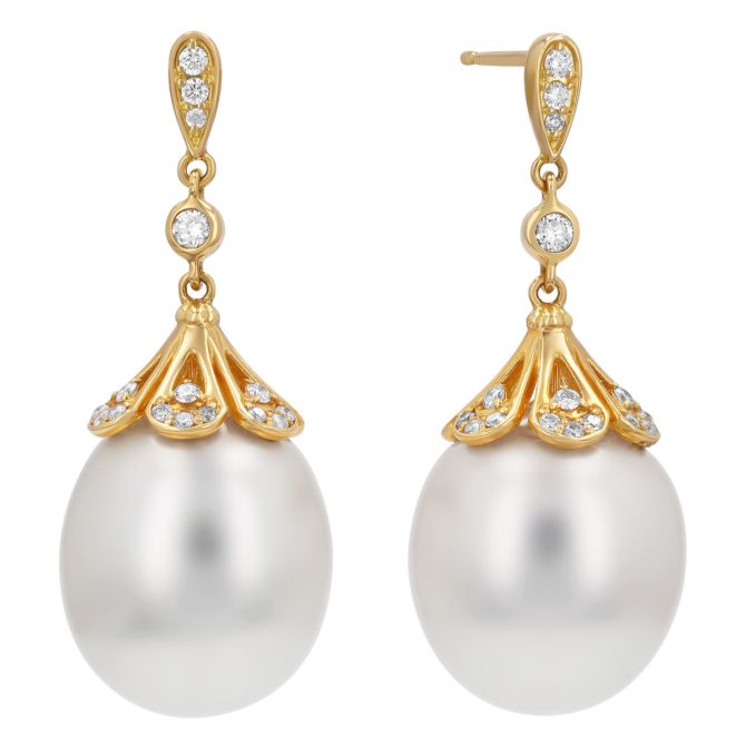 TARA Pearls South Sea Cultured Pearl & Diamond Accent Dangle Earrings in Yellow Gold