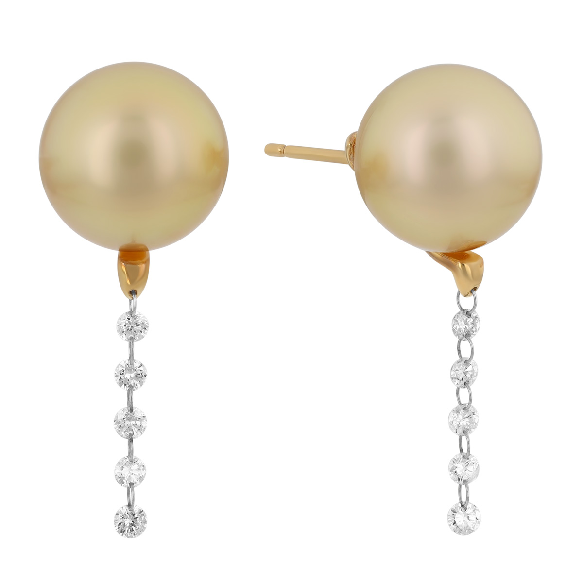 TARA Pearls Golden South Sea Cultured Pearl & Diamond Column Dangle Earrings in Yellow Gold