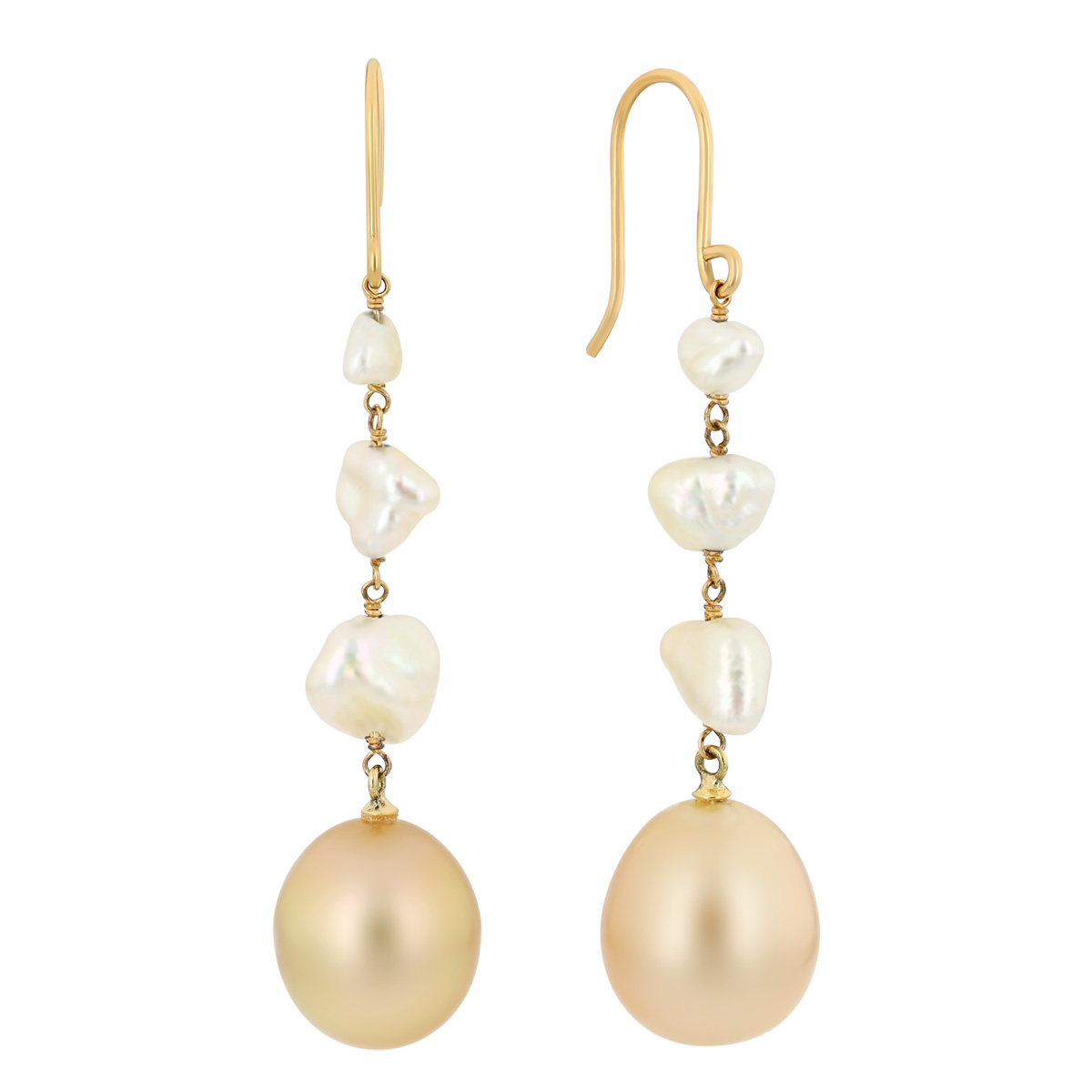 TARA Pearls Golden & White South Sea Cultured Pearl Dangle Earrings in Yellow Gold