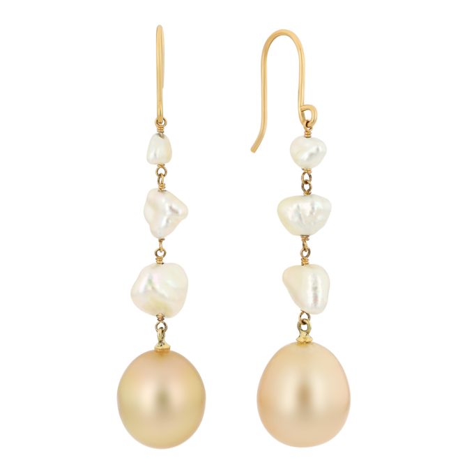 TARA Pearls Golden & White South Sea Cultured Pearl Dangle Earrings in Yellow Gold