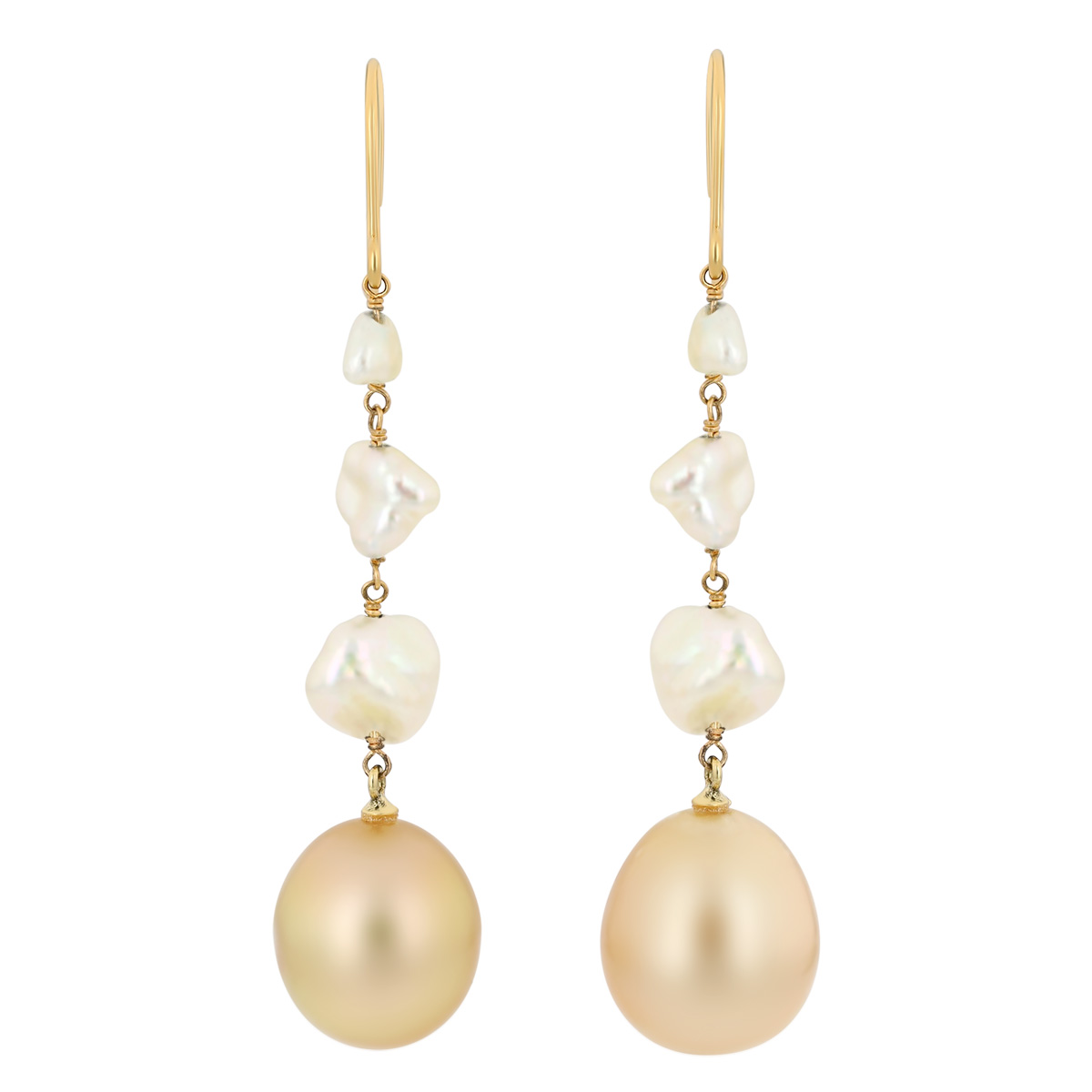 TARA Pearls Golden & White South Sea Cultured Pearl Dangle Earrings in Yellow Gold