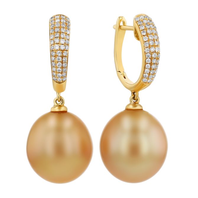 TARA Pearls Golden South Sea Cultured Pearl & Diamond Pavé Dangle Hoop Earrings in Yellow Gold