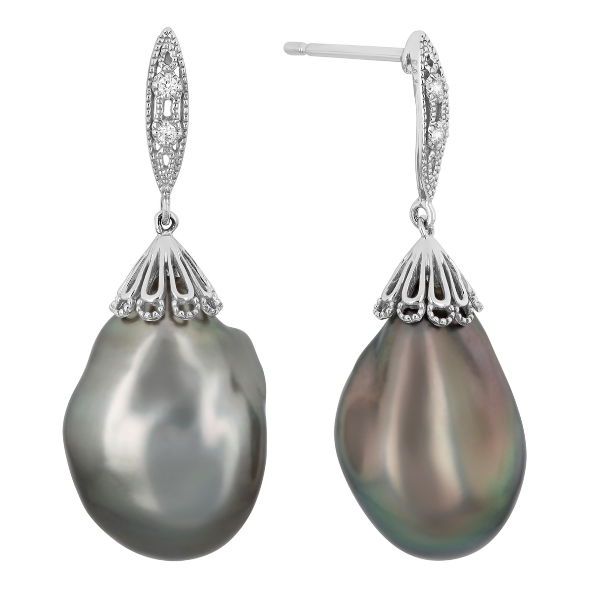 TARA Pearls Baroque Tahitian South Sea Cultured Pearl Dangle Earrings with Diamonds in White Gold