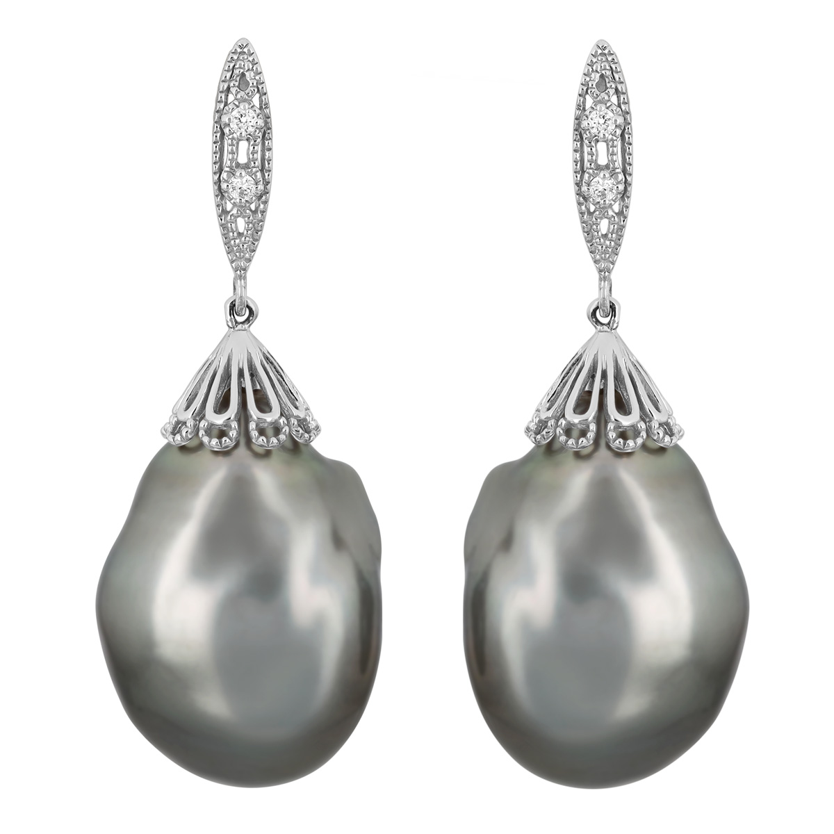 TARA Pearls Baroque Tahitian South Sea Cultured Pearl Dangle Earrings with Diamonds in White Gold