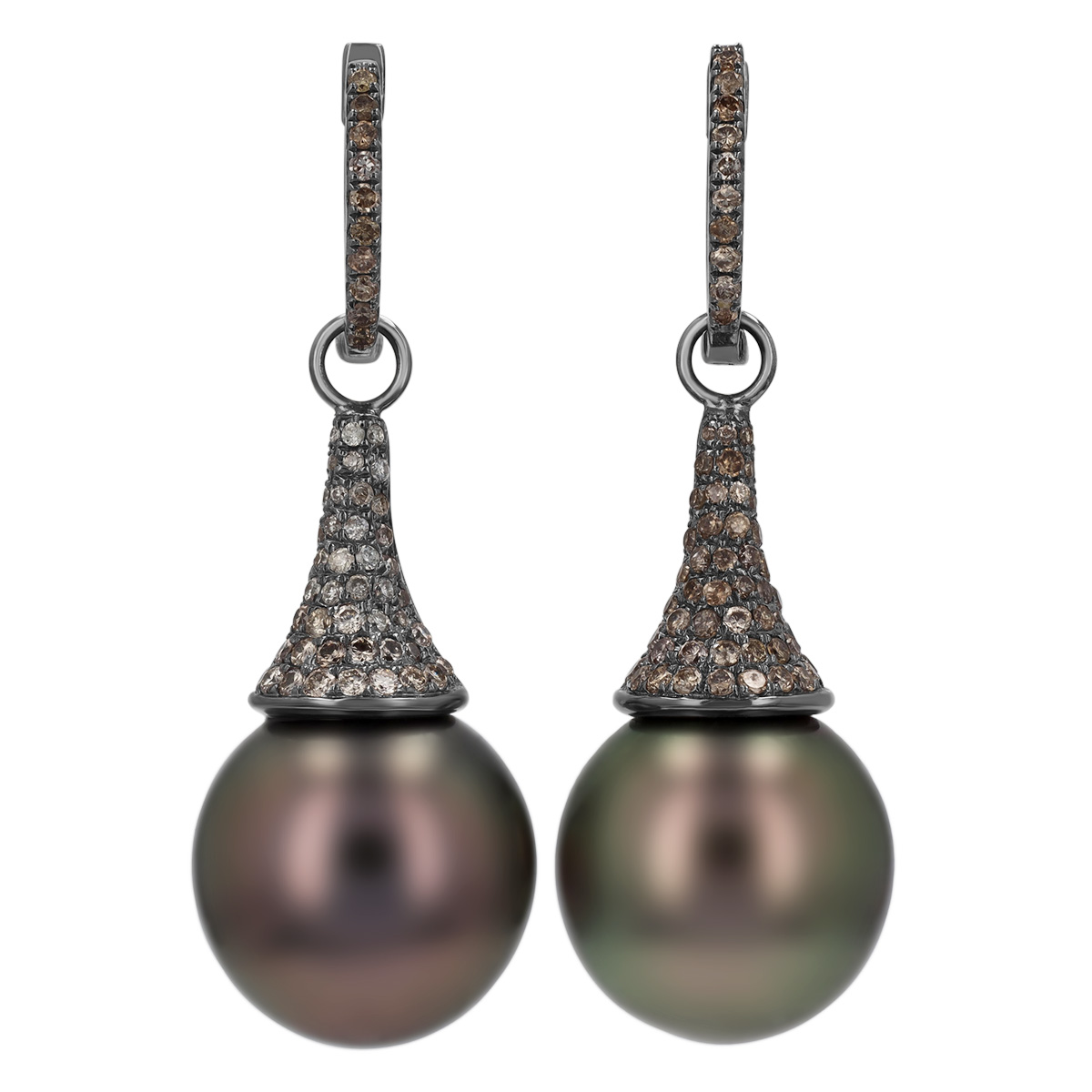 TARA Pearls Tahitian South Sea Cultured Pearl & Brown Diamond Dangle Hoop Earrings in Black Rhodium