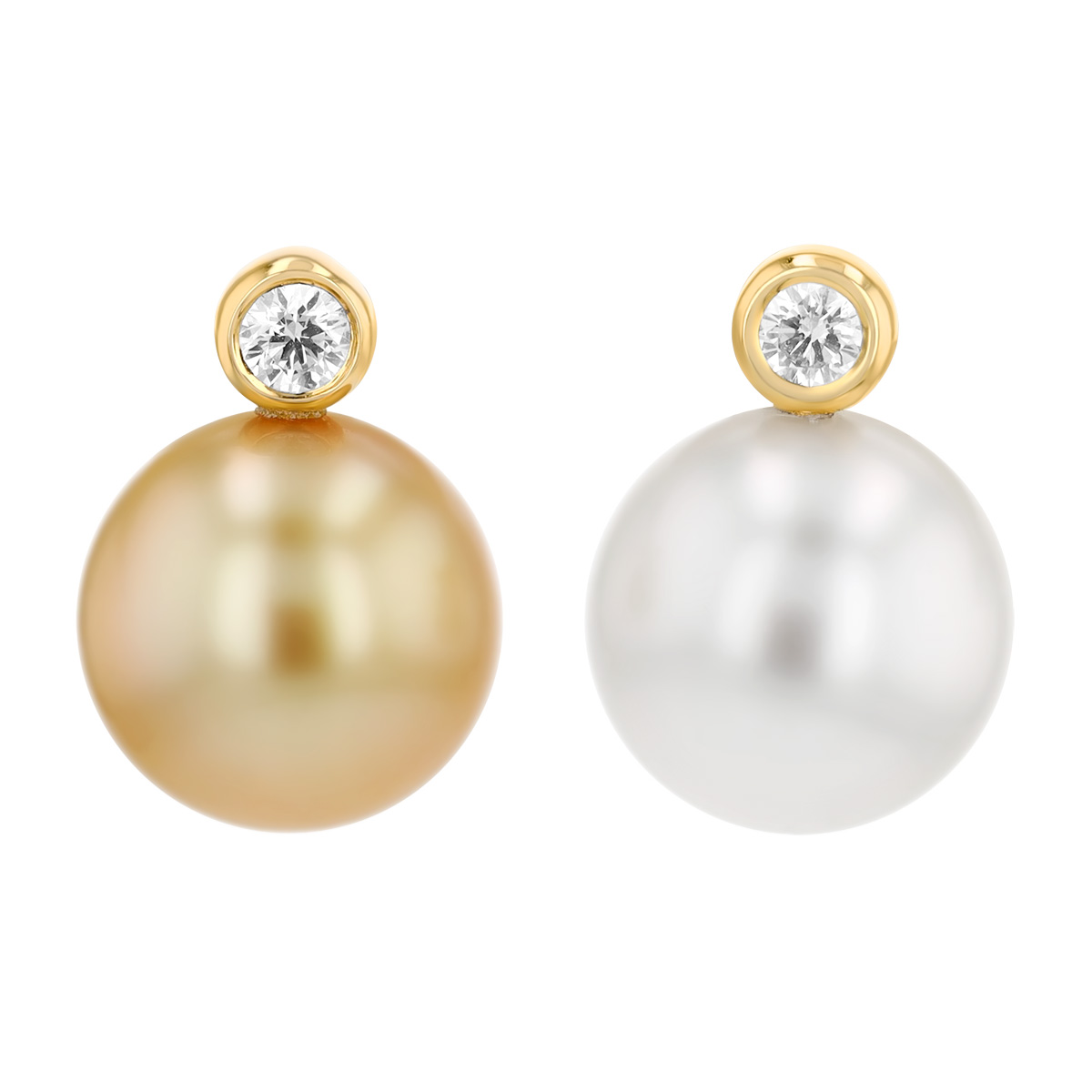 TARA Pearls Golden & White South Sea Cultured Pearl & Diamond Drop Stud Earrings in Yellow Gold
