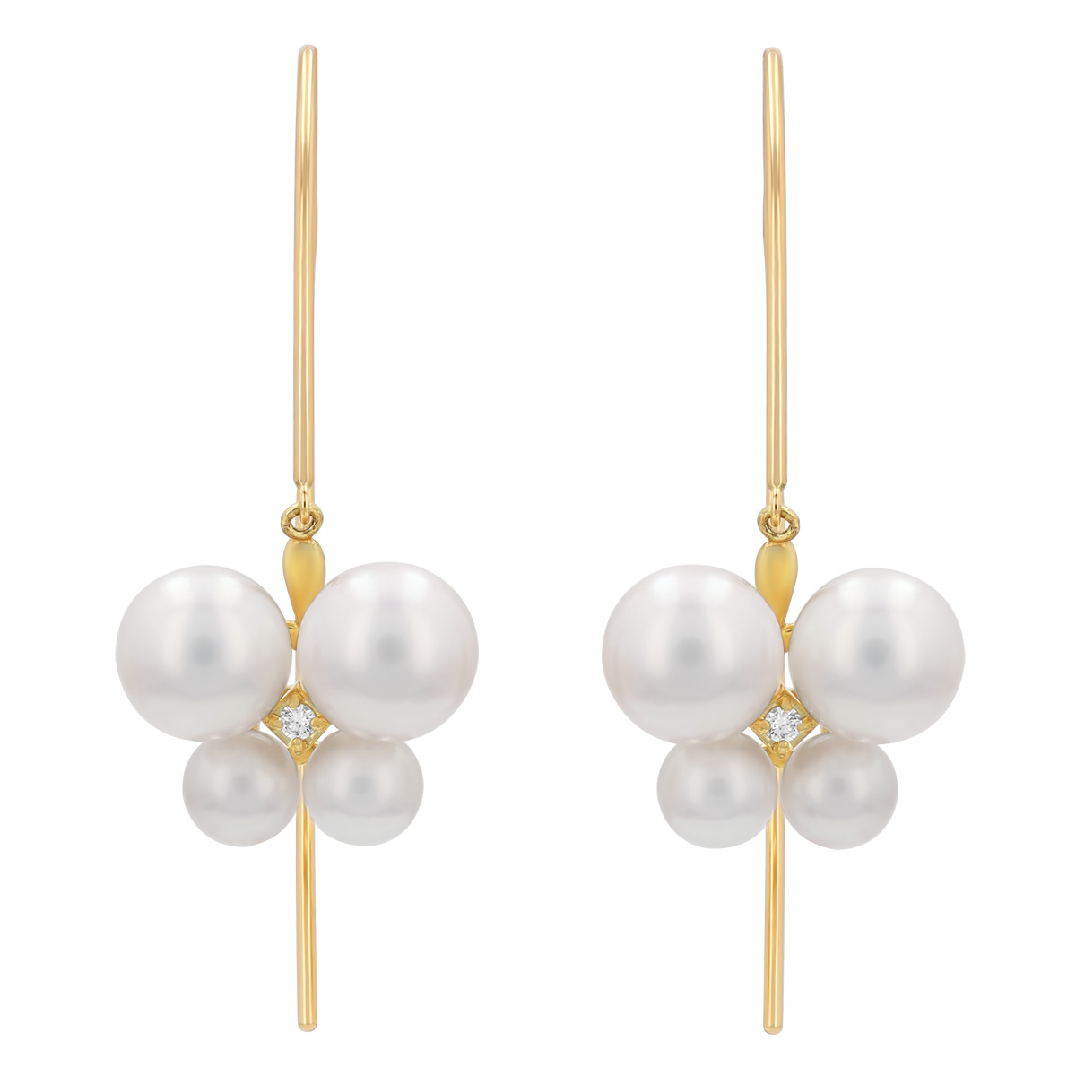 TARA Pearls White Cultured Pearl & Diamond Cluster Drop Earrings in Yellow Gold