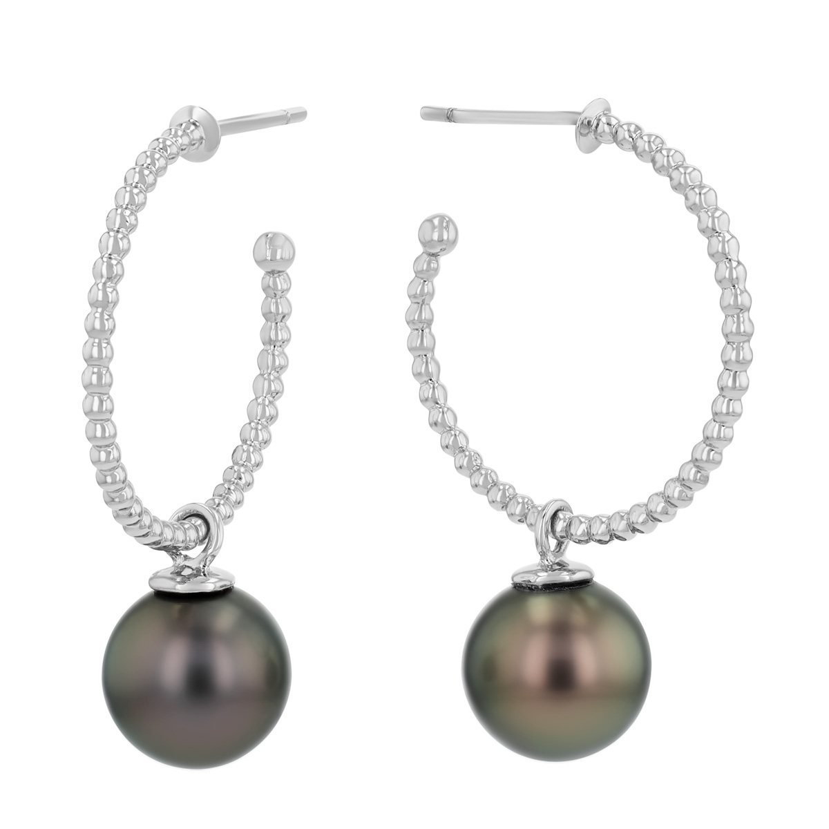 TARA Pearls Tahitian South Sea Cultured Pearl & Beaded Hoop Earrings in White Gold