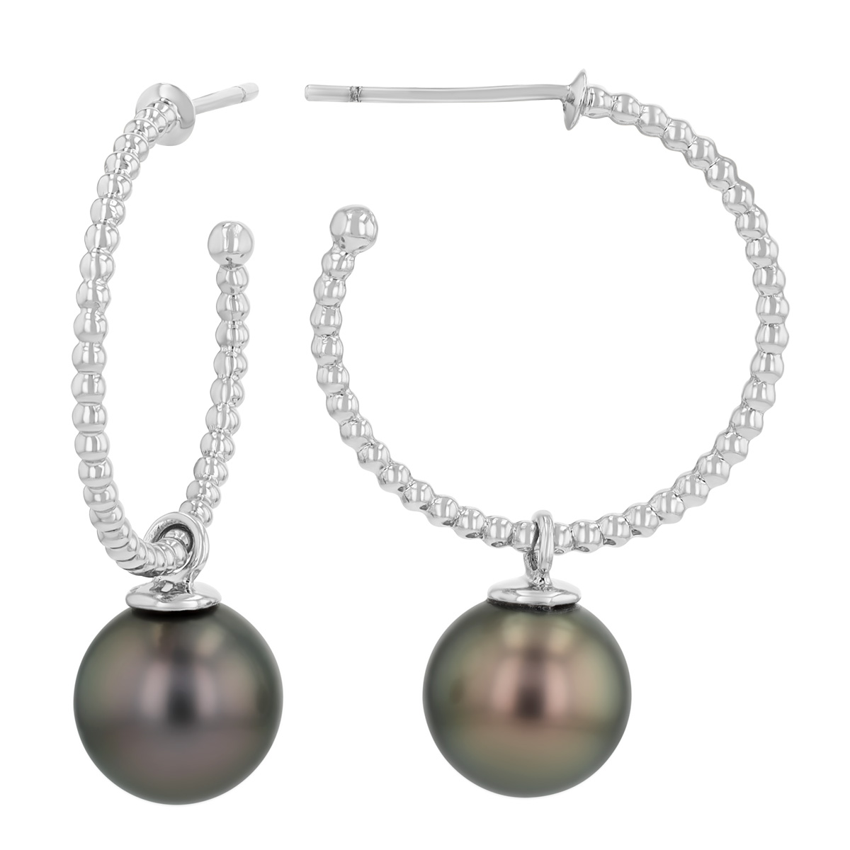 TARA Pearls Tahitian South Sea Cultured Pearl & Beaded Hoop Earrings in White Gold