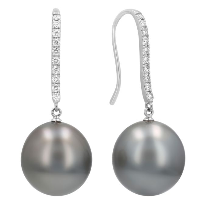 TARA Pearls Tahitian South Sea Cultured Pearl & Diamond Dangle Earrings in White Gold, 12 mm