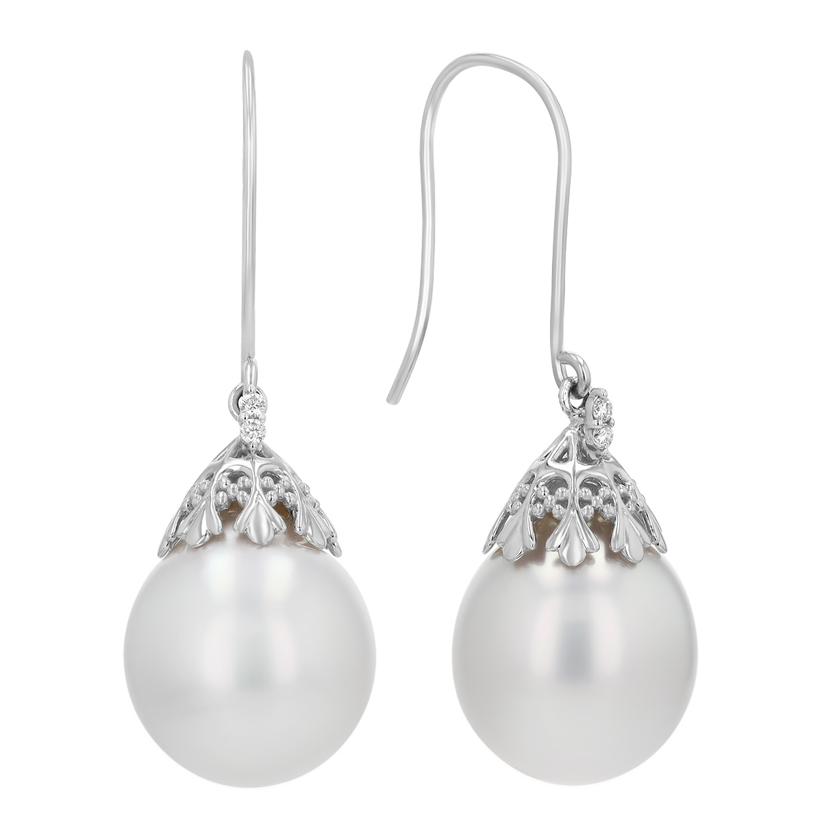 TARA Pearls White South Sea Cultured Pearl & Diamond Accent Dangle Earrings in White Gold, 12 mm
