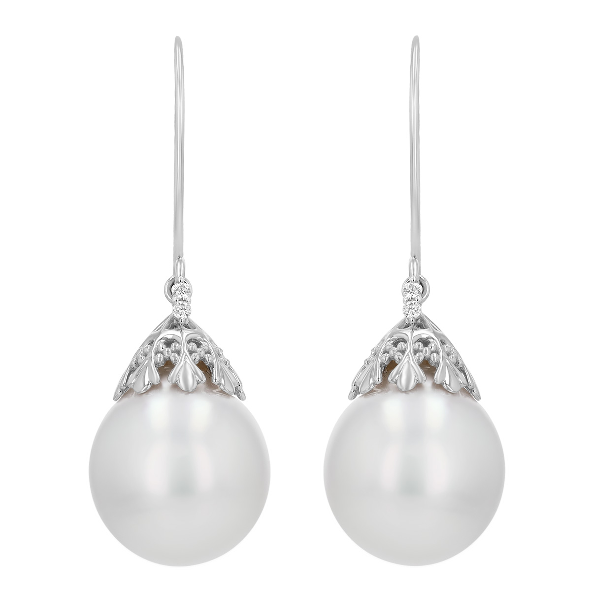 TARA Pearls White South Sea Cultured Pearl & Diamond Accent Dangle Earrings in White Gold, 12 mm