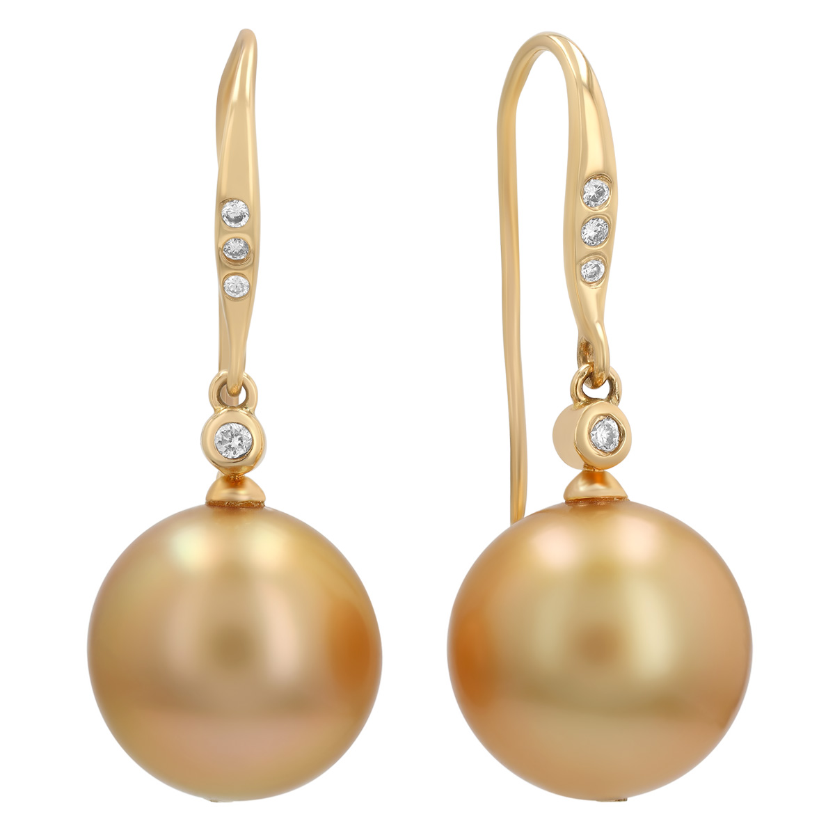 TARA Pearls Golden South Sea Cultured Pearl & Diamond Accent Dangle Earrings in Yellow Gold 11-12 mm