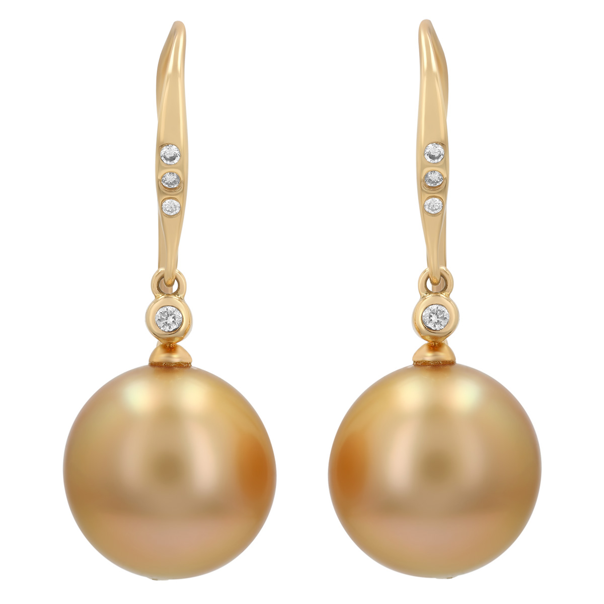 TARA Pearls Golden South Sea Cultured Pearl & Diamond Accent Dangle Earrings in Yellow Gold 11-12 mm