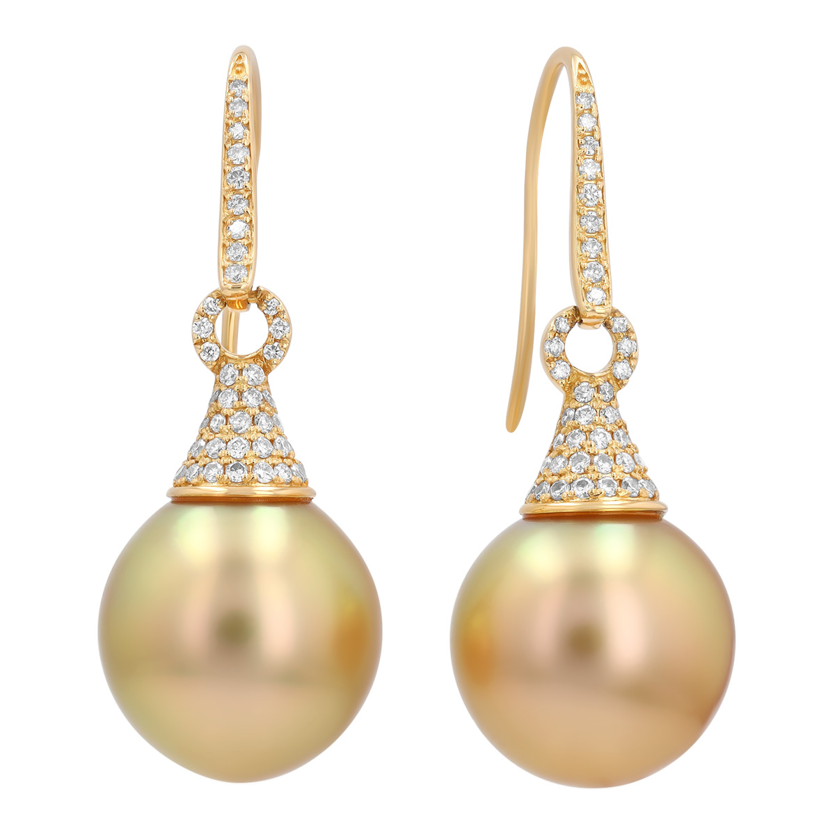TARA Pearls Golden South Sea Cultured Pearl & Diamond Pavé Dangle Earrings in Yellow Gold 13 mm