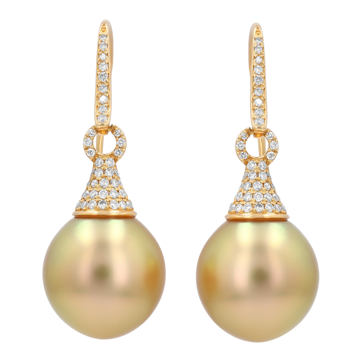 TARA Pearls Golden South Sea Cultured Pearl & Diamond Pavé Dangle Earrings in Yellow Gold 13 mm
