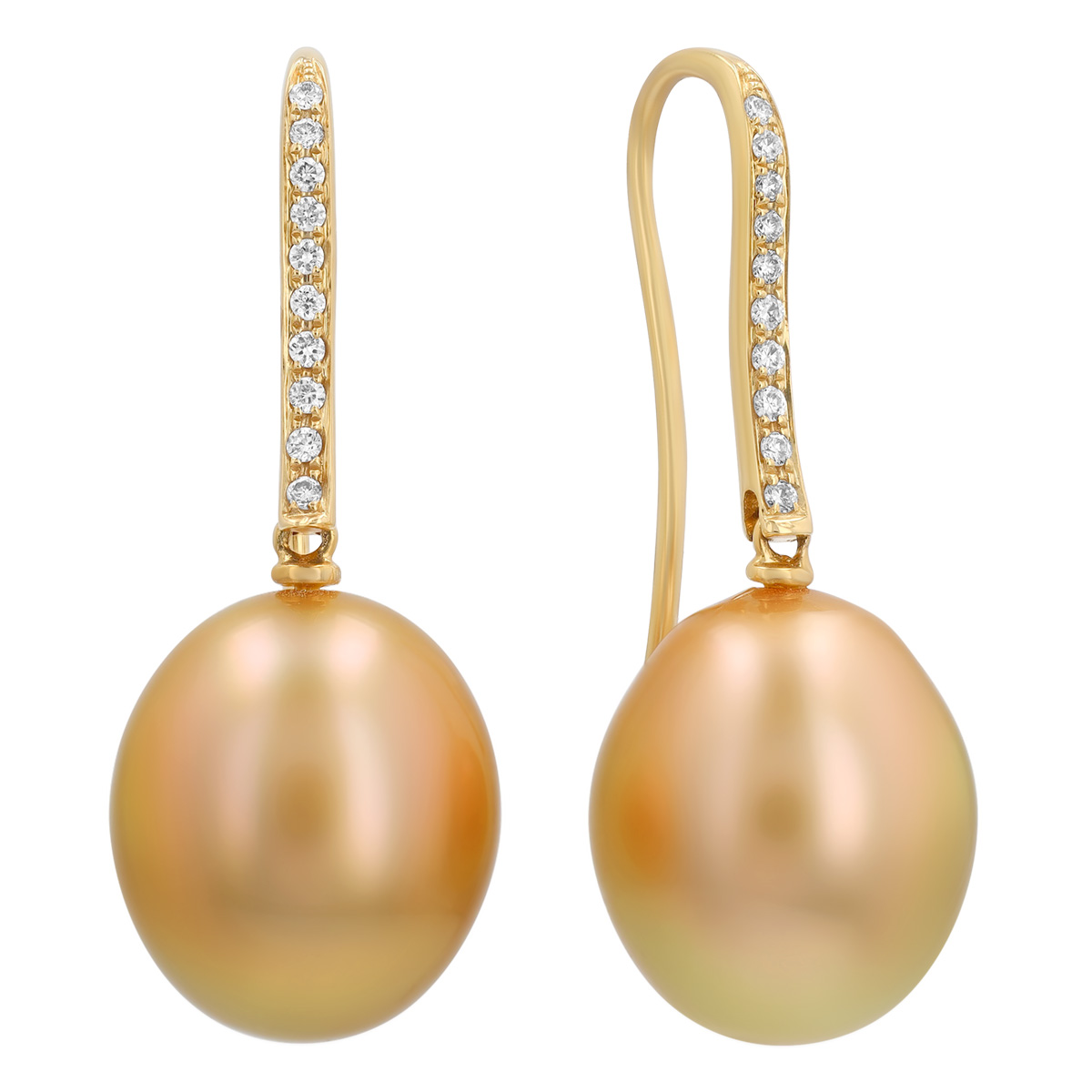 TARA Pearls Golden South Sea Cultured Pearl & Diamond Dangle Earrings in Yellow Gold 11-12 mm