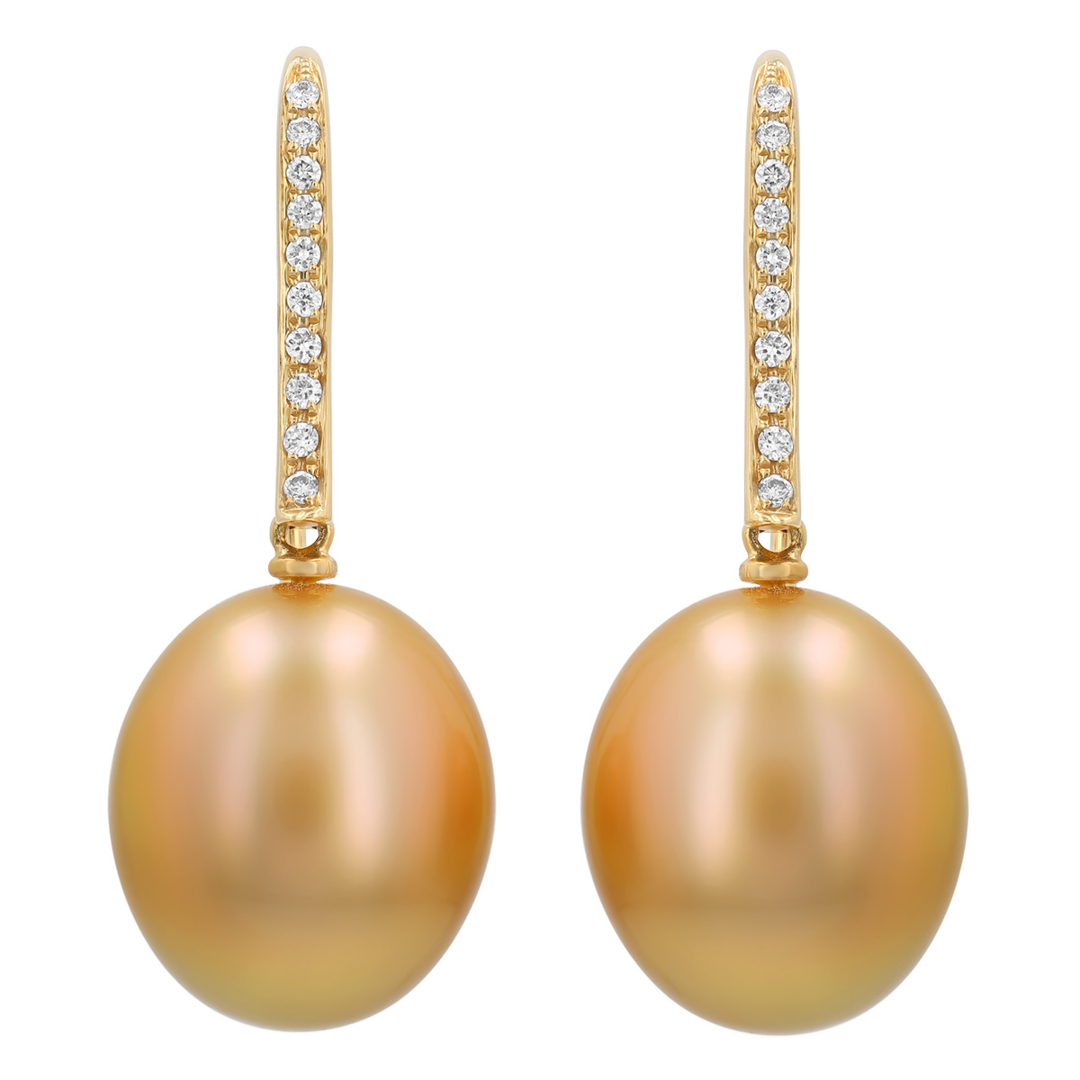 TARA Pearls Golden South Sea Cultured Pearl & Diamond Dangle Earrings in Yellow Gold 11-12 mm