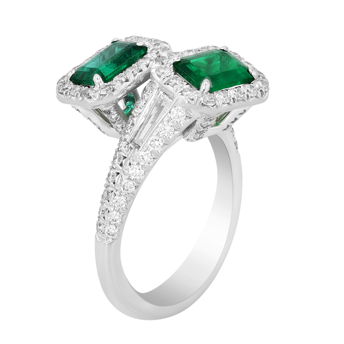 J.B. Star Emerald Cut Emerald & Multi-Shape Diamond Bypass Ring in Platinum