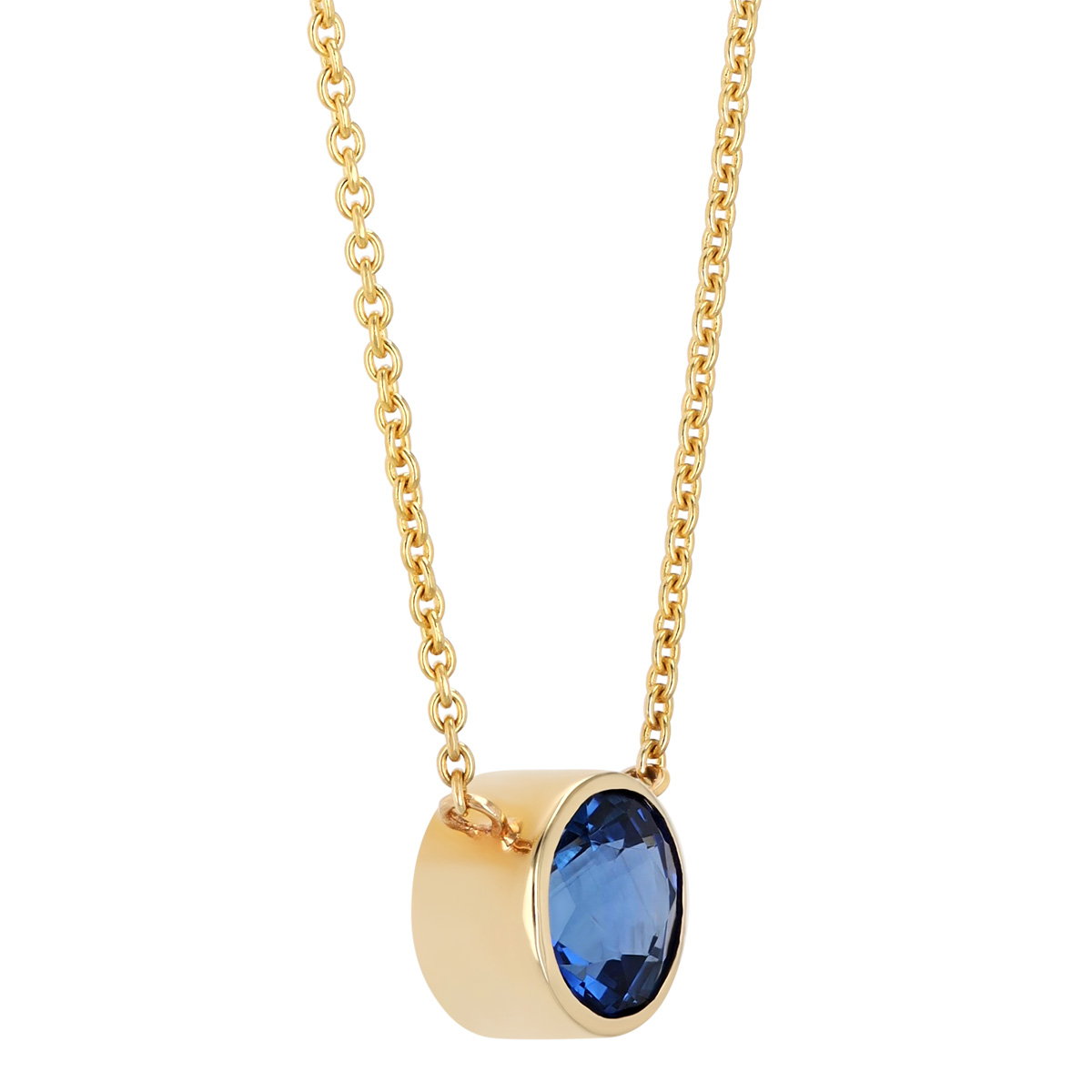 Bezel Set Round Sapphire Solitaire Pendant in Yellow Gold, 18